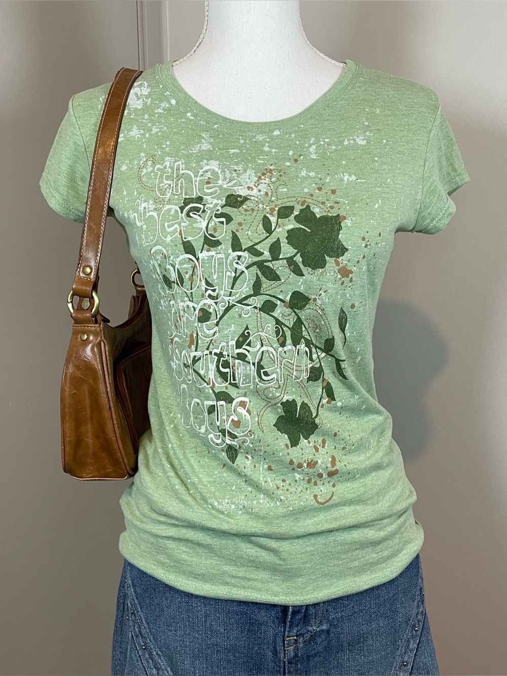 Y2K Green Fairy Floral Botanical “the best boys are southern boys” Large Baby Te
